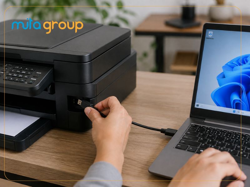 Cách kết nối máy in Brother với laptop bằng cáp USB