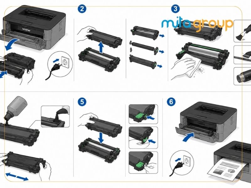 Hướng dẫn thay mực máy in Brother HL L2320D đúng cách