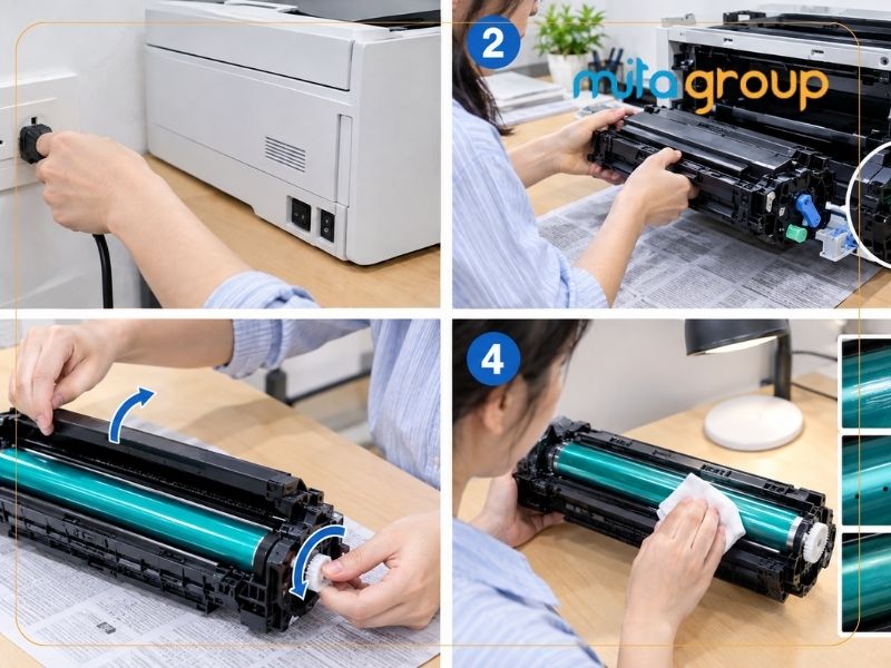 4 bước tự tháo và kiểm tra drum máy in chuẩn kỹ thuật tại văn phòng