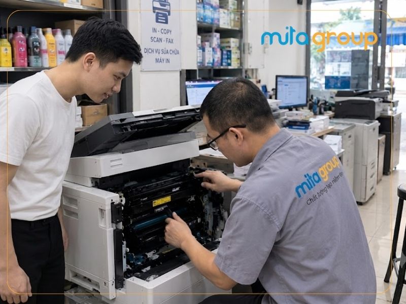 Quá trình kiểm tra và xử lý máy in tại Mitagroup